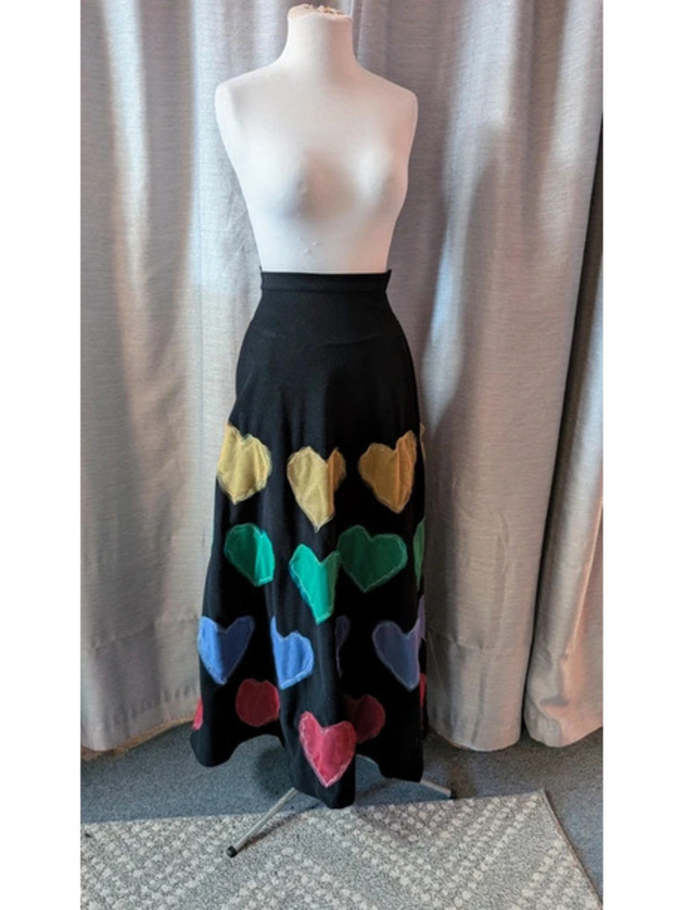 SOLD Upcycled Vintage Rainbow Maxi Heart Skirt M